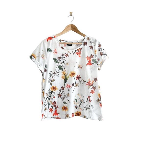 B.Young Womens Blouse Casual Tops Floral Short Sleeve White Large - Picture 1 of 7